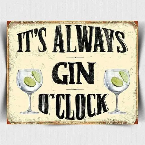 1p,IT'S GIN O&CLOCK МЕТАЛЛИЧЕСКАЯ ВИНАЧКА НАСТЕННАЯ ПЛАТА Ретро забавный спиртовой бар Man Cave
