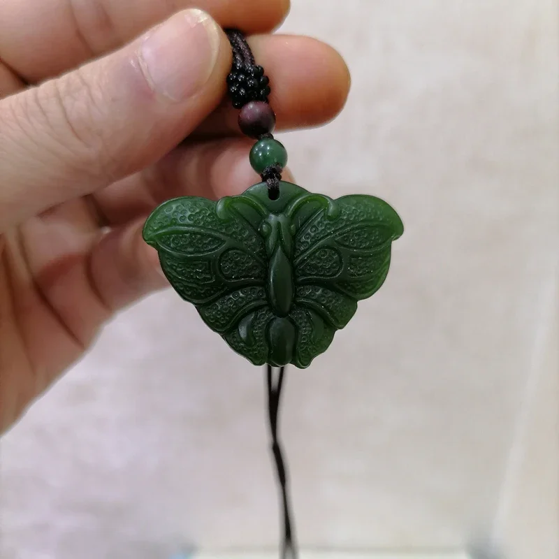 Natural Green Hand Carved Butterfly Jade Pendant Fashion Boutique Jewelry Men's and Women's Necklace Gift Accessories (art.: 3920bc527d681) - 3920bc527d681