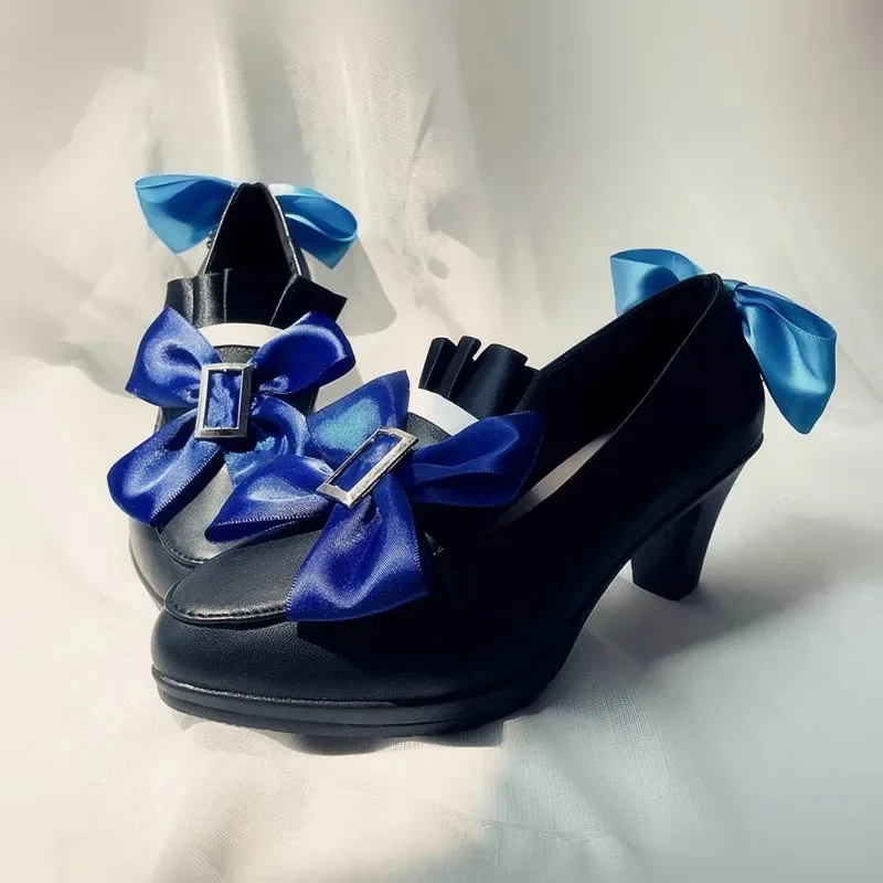 Игра Genshin Impact Fontaine Furina, обувь для косплея, женские ботинки в стиле Лолиты с бантом на высоком каблуке, аксессуары для маскарада на Хэллоуин