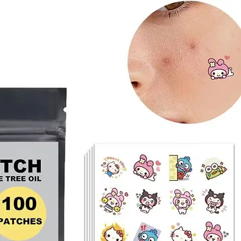 100 шт., милый мультяшный пластырь для ухода за прыщами Sanrio, нежная дышащая успокаивающая невидимая наклейка для ухода за лицом ﻿