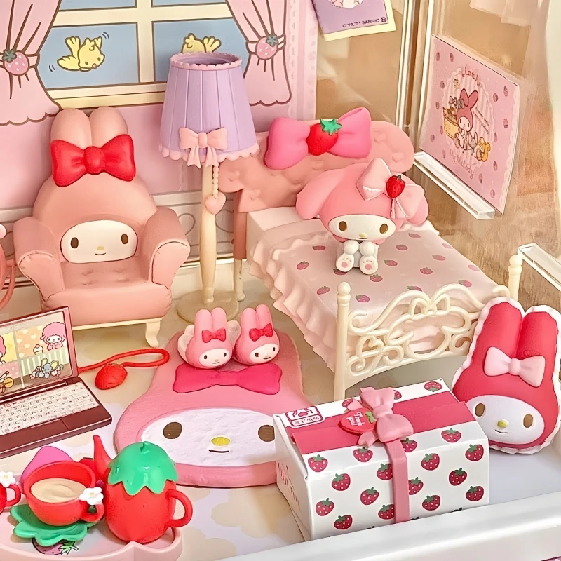 Re-Ment Gashapon капсульная игрушка Sanrio слепая коробка для комнаты милая кавайная клубничная комната мультяшное миниатюрное украшение конфеты игрушка детские подарки