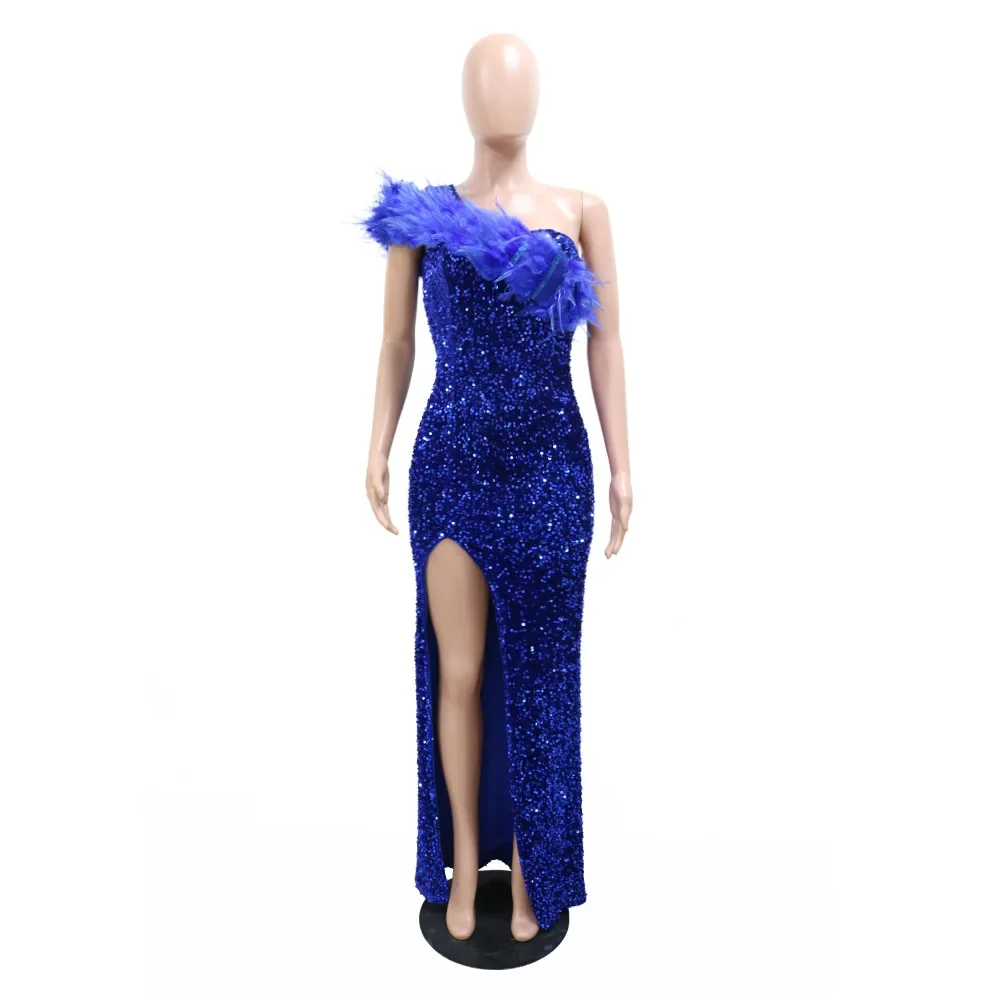 Женское облегающее платье миди iDress, с блестками, на одно плечо, с высоким разрезом сбоку, сексуальное Клубное вечернее длинное платье для вечеринки, платья (art.: 3920c9fd7cc57) - 3920c9fd7cc57