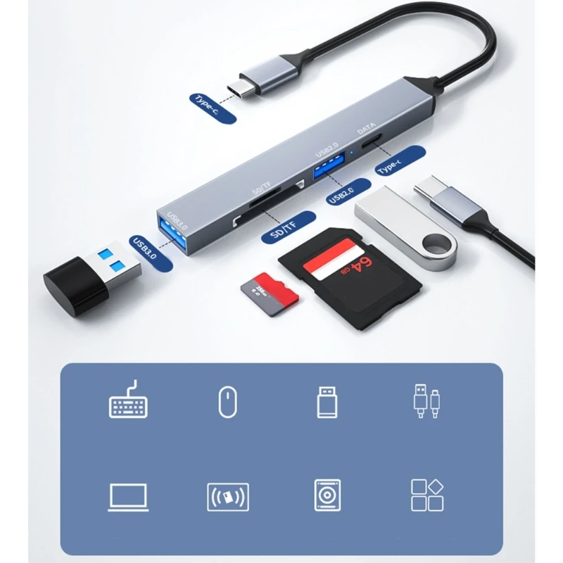 Тип C USB 2.0 USB SDTF Card Reader Алюминиевый удлинитель гаджет для ноутбука