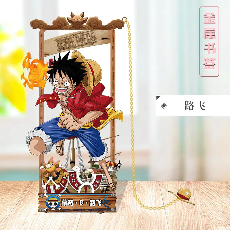Фото Цельные металлические закладки Luffy Zoro Ace, аниме-закладки, периферийные книги в стиле аниме, украшения для студентов, подарок, аниме-фигурка №2