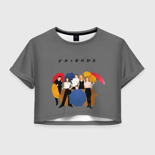 Женская футболка Crop-top 3D Friends with Umbrellas