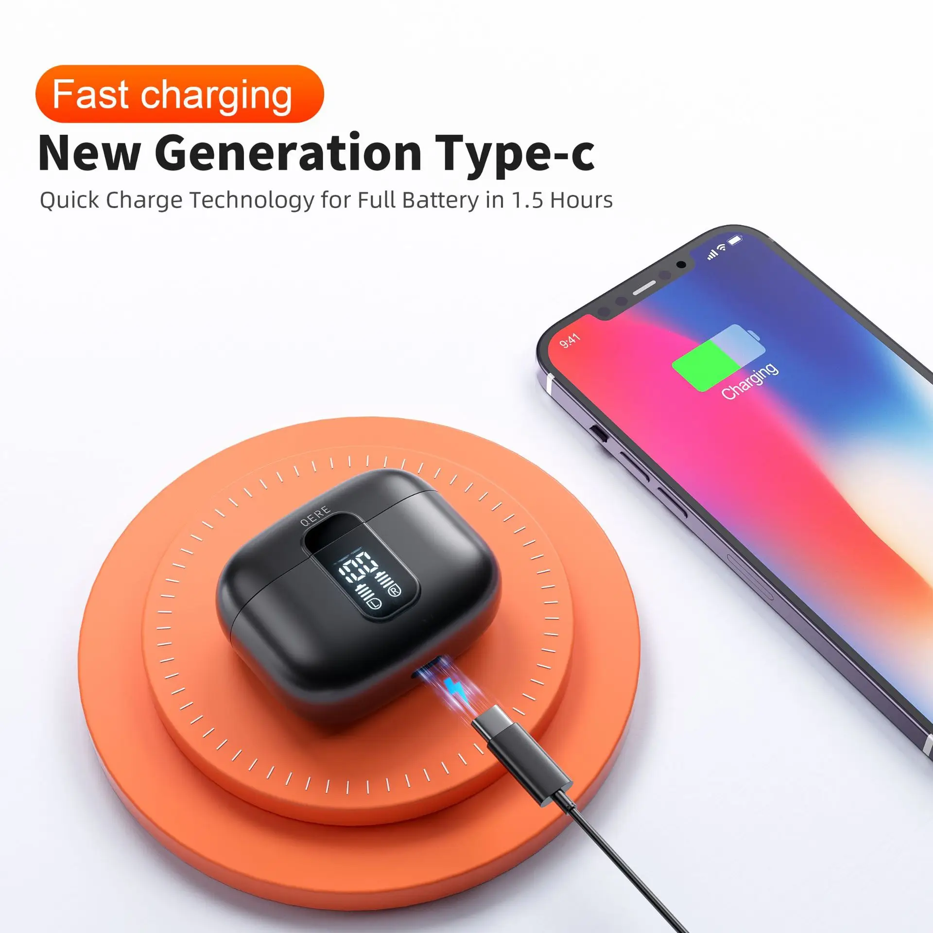 Фото E50-вкладыши Беспроводные Bluetooth-наушники TWS Светодиодный дисплей мощности Низкая задержка Длительный срок службы батареи HIFI Наушники ENC с микрофоном №5