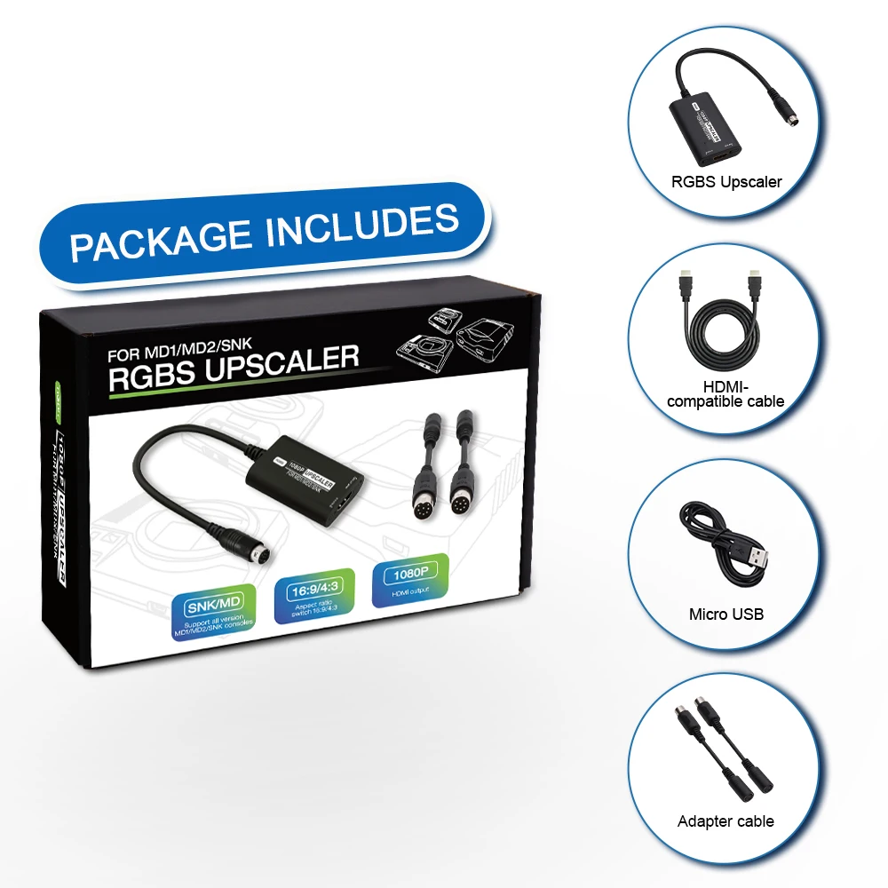 Upscaler RGBS для игровой консоли SEGA MD1 MD2 SNK, адаптер преобразователя HDMI 1080P с переключателем соотношения сторон 16:9/4:3