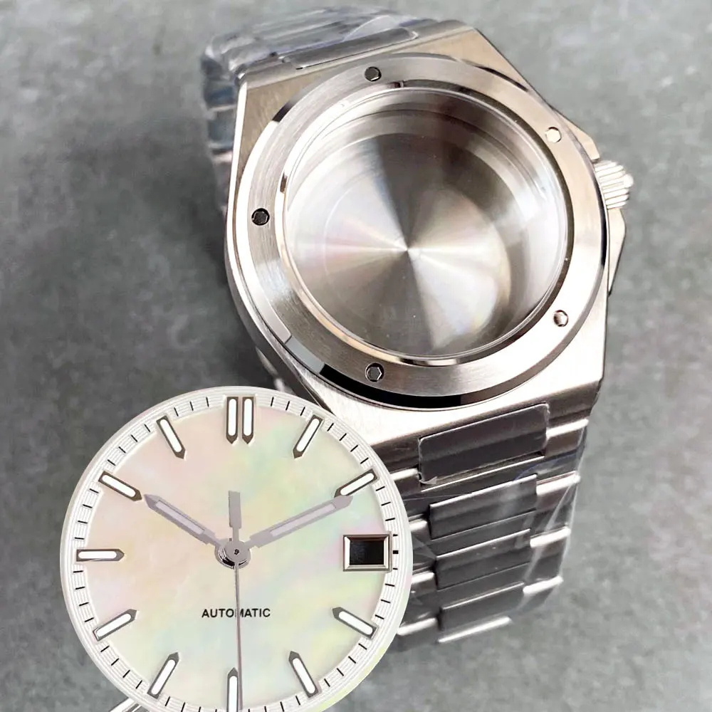 Корпус часов 40 мм для стиля Ingenieur, 10 АТМ, сапфировое стекло + перламутровый корпус/кварчатый циферблат, подходит для NH35, NH36, аксессуары, детали