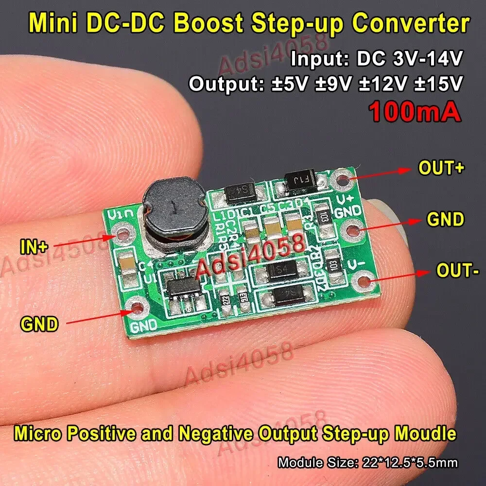 DC-DC Boost повышающий положительный модуль отрицательного напряжения 3 В-14 В до 5 В 9 В 12 В 15 В 100 мА для положительного и отрицательного источника питания