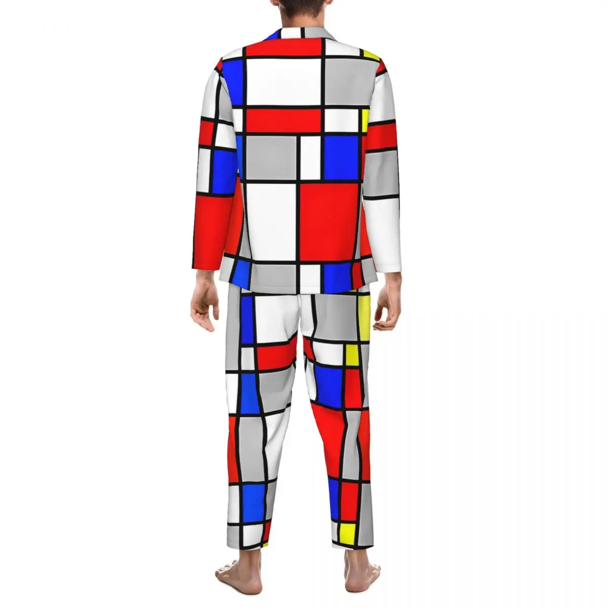 Фото Мужские пижамы Mondrian Art Style, домашняя одежда для сна, винтажные пижамные комплекты из двух предметов, милый мягкий домашний костюм большого размера с длинными рукавами №3