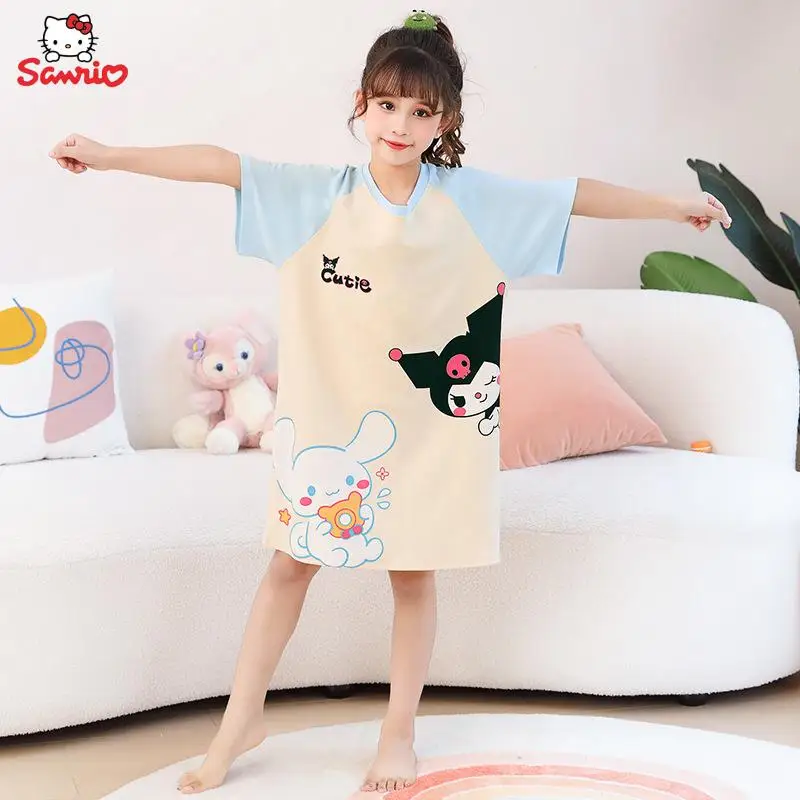 Фото Аниме серия Kawaii Sanrio Cinnamoroll Новая летняя Ночная рубашка мультфильм Kuromi Домашняя одежда милое платье принцессы Одежда для родителей и детей №3