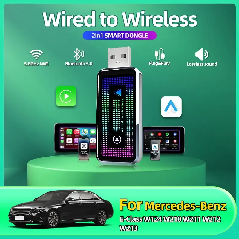 2в1 проводной к беспроводному адаптеру CarPlay Android Auto OEM автомобильная стереосистема с USB и подсветкой для Mercedes-Benz E-Class W124 W210 W211