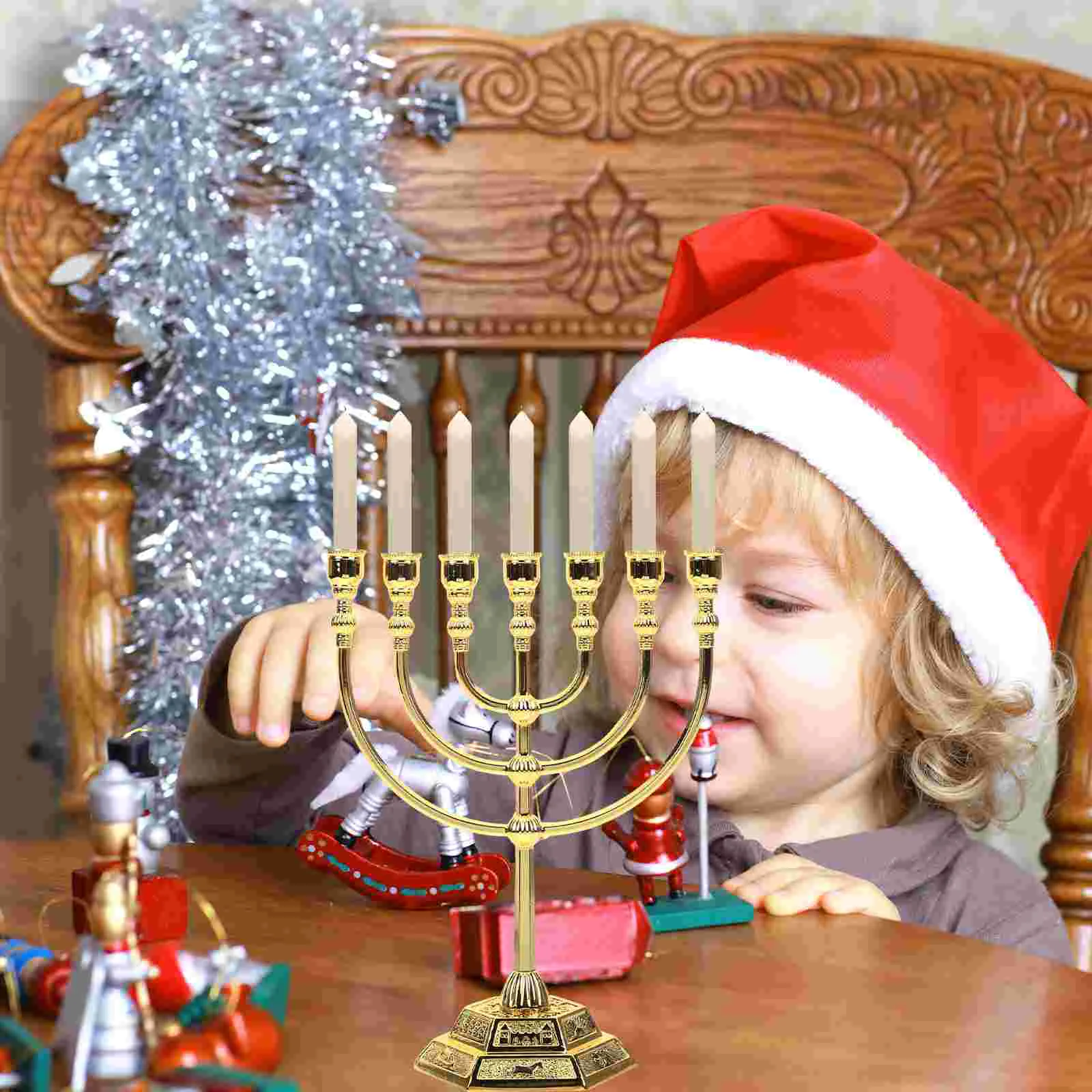 Фото Белые свечи Chanukah, конический канделябр, религиозные подсвечники, лампас, Золотой металлический канделябр для офиса №2