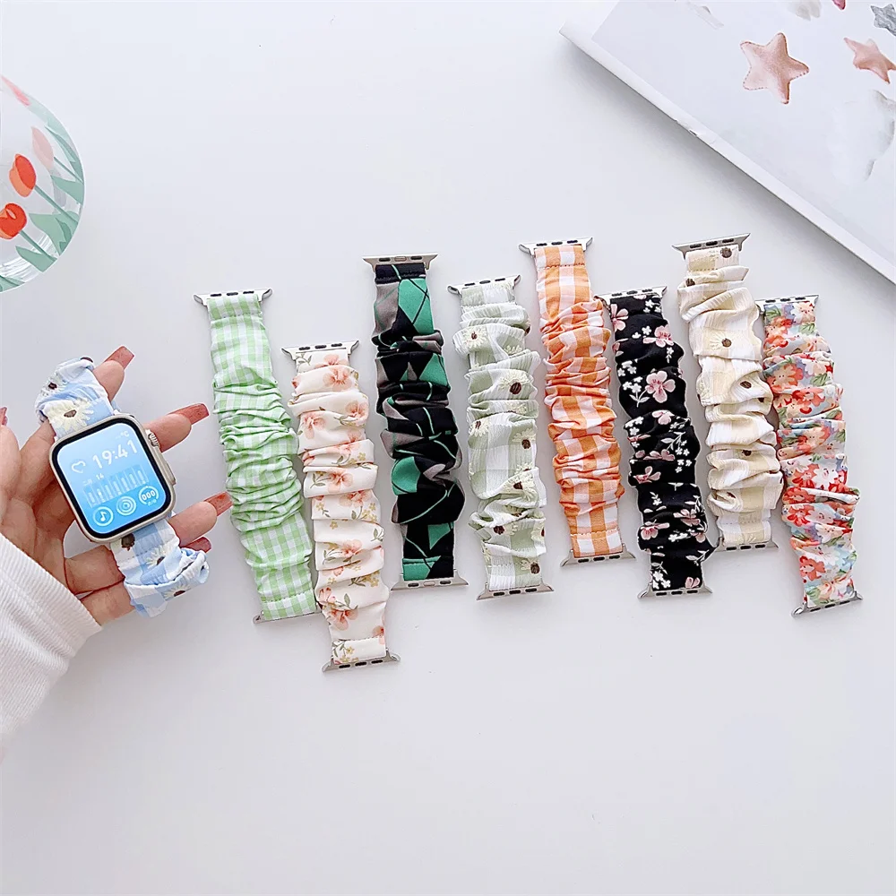 Эластичный ремешок для Apple Watch Band 44 мм 41 мм 45 мм 40 ultra2 49 мм 38/42 мм, нейлоновый скрапбук-браслет для iwatch series 9 8 7 6 5 4 3 SE
