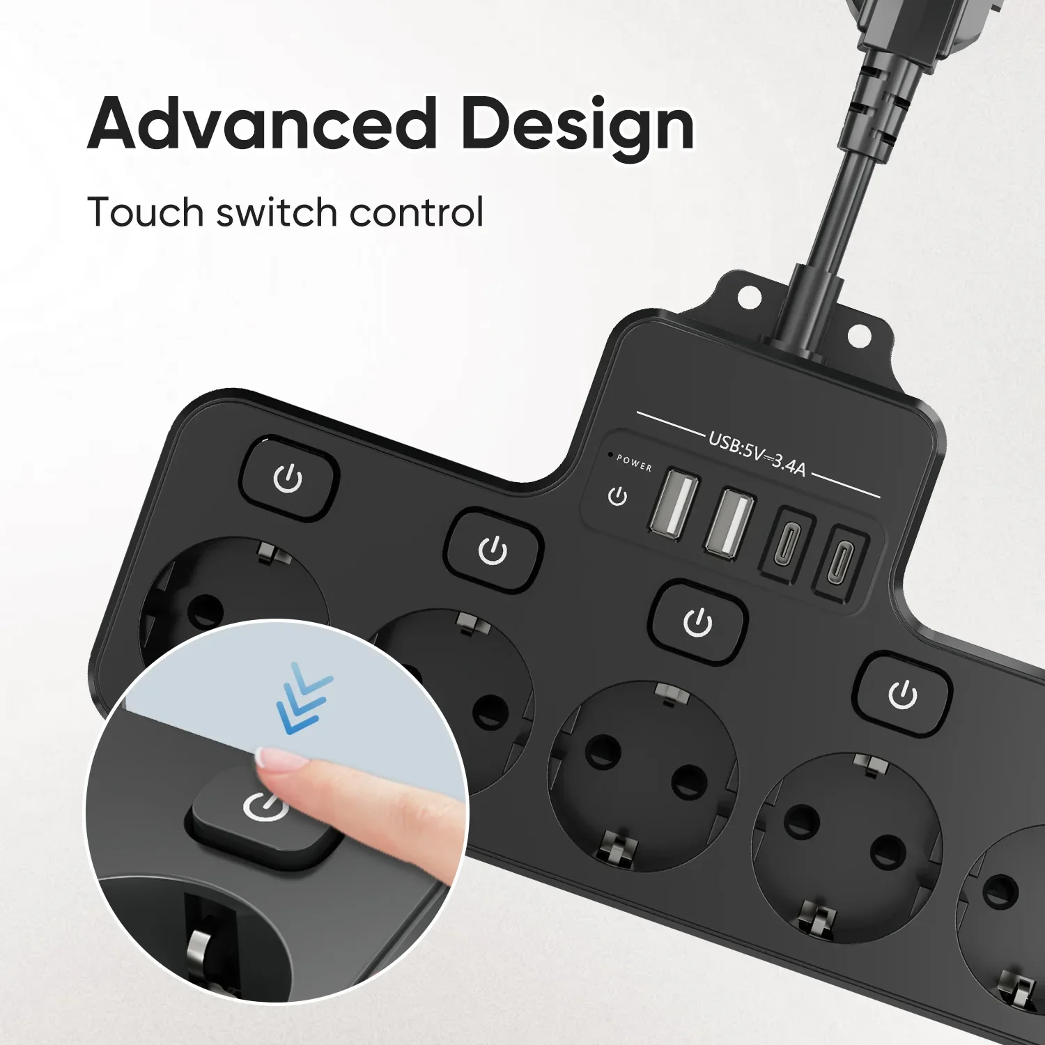 Фото Европейский подключаемый короткий кабель, многопозиционная плата USB TYPE-C с 5 отверстиями, многофункциональная розетка немецкого и французского стандарта №3