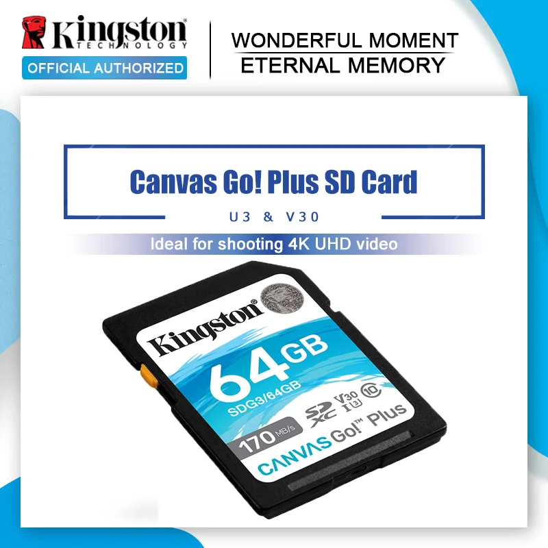Kingston Canvas Go! Карта памяти SD, 256 ГБ, 128 ГБ, 64 ГБ, класс 10