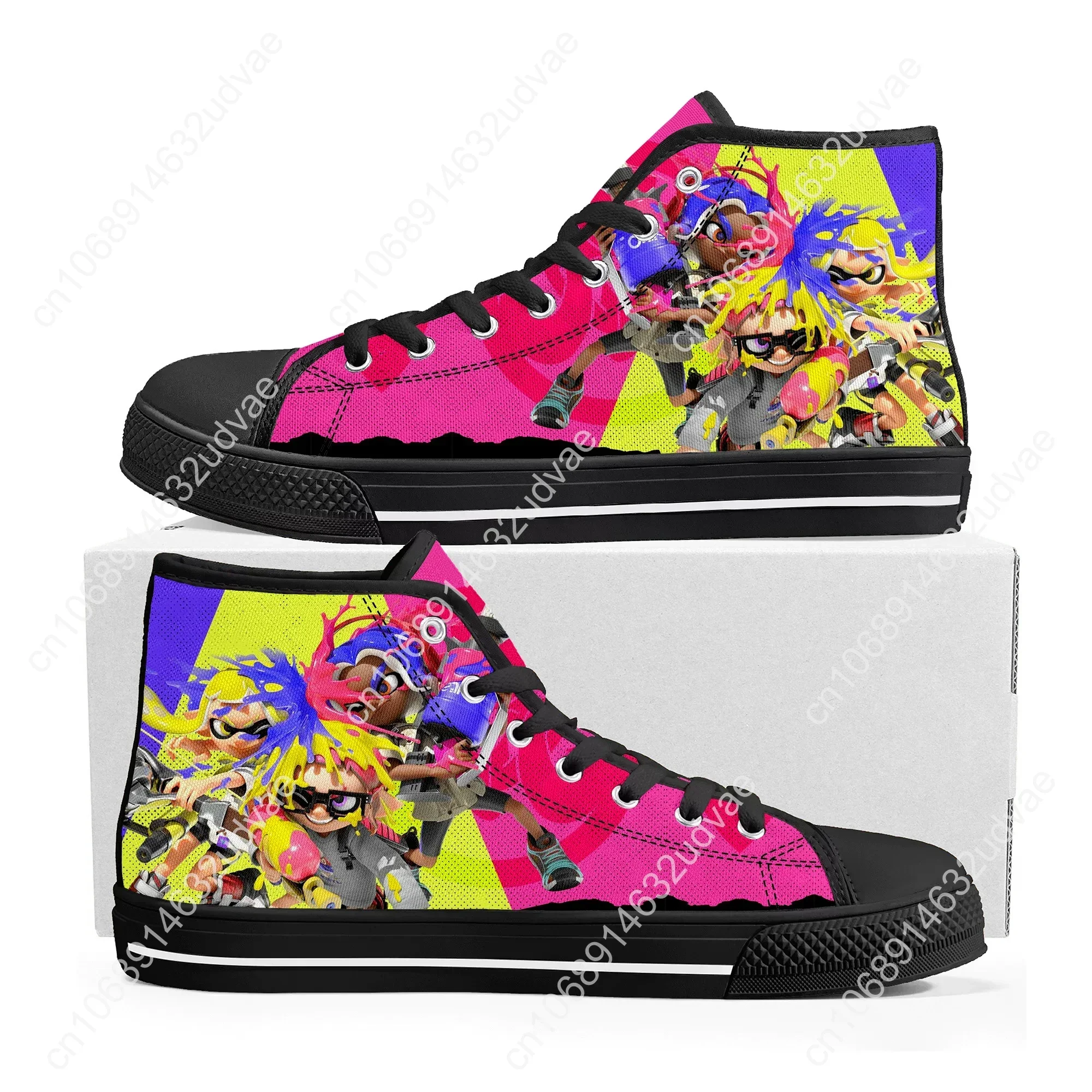 Фото Высокие кроссовки Splatoons Game с героями мультфильмов, мужские и женские парусиновые кроссовки высокого качества для подростков, повседневная обувь для пар, белая обувь на заказ №3