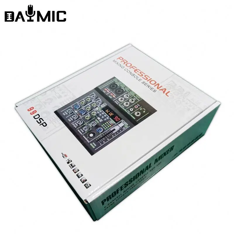 Фото Портативный 4-канальный аудио микшер DAYMIC с USB-интерфейсом, консоль для домашней студийной компьютерной записи, 99 эффектов DSP №4