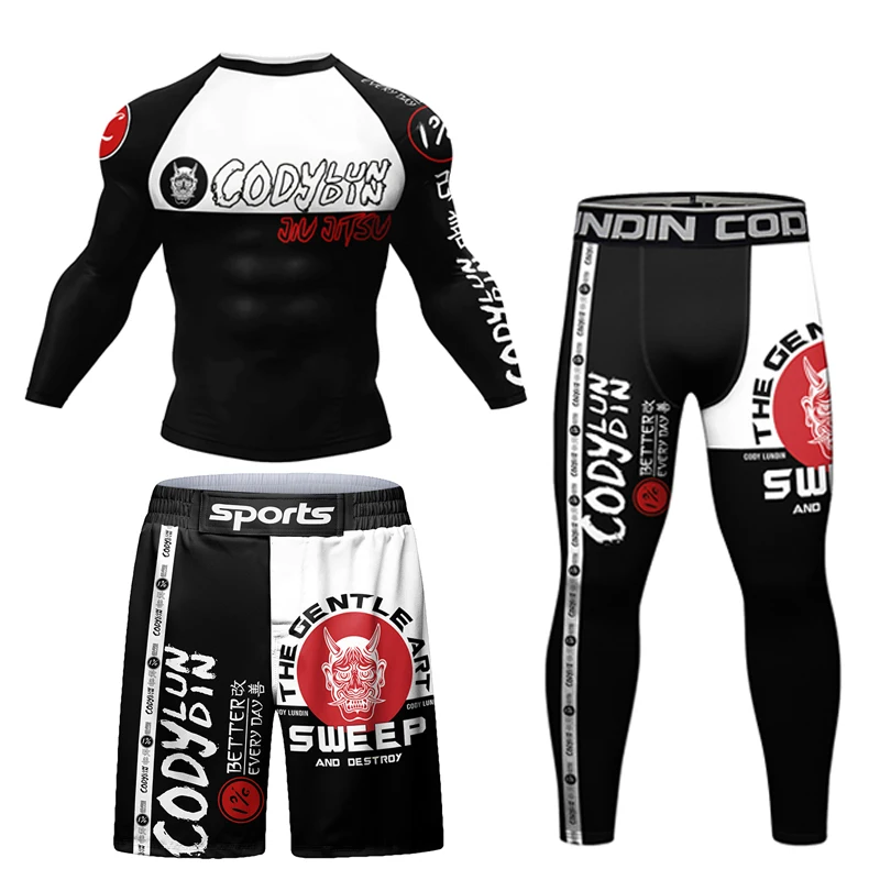 Фото Новинка, комплект из рубашки и брюк для бокса, Jiu Jitsu Rushguard для мужчин, одежда для ММА Rashguard, шорты для кикбоксинга, муай вафта, спортивная одежда для бокса №2