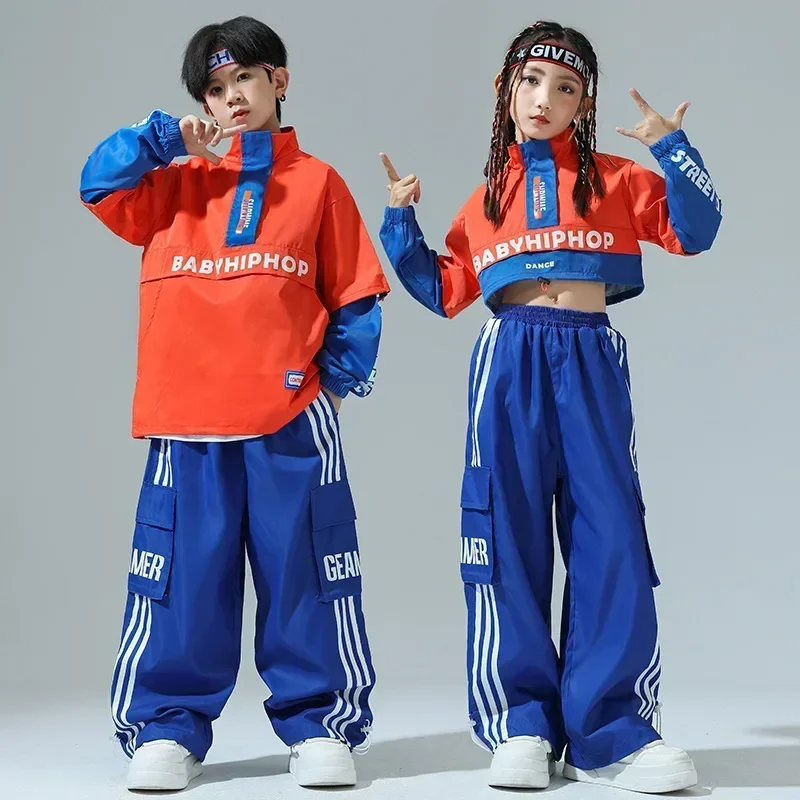 Children's Street Dance Fashion Suits Girl's Jazz Performance Hip-hop Clothes Color Matching Cool Wide Leg Pants Drop Shipping Одежда для сцены и танцев