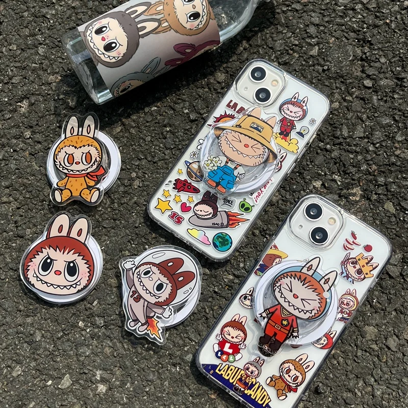 Cartoon Cute Labubu For Magsafe Magnetic Bracket Phone Case For Iphone15 14 13 12 11 Pro Max Clear Soft Back Cover