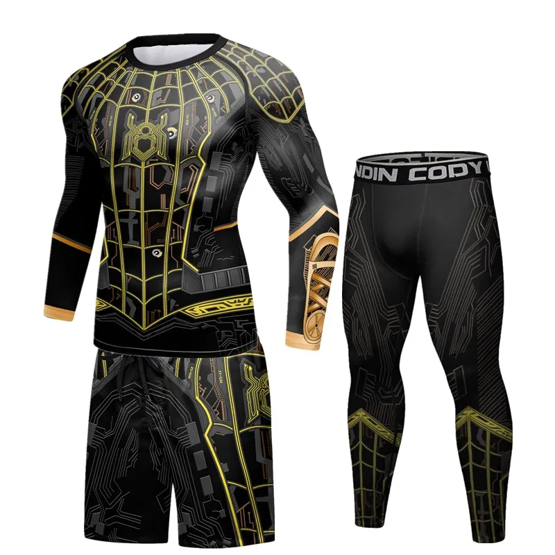 Фото Компрессионный спортивный костюм MMA Rashguard, боксерские майки, мужские бриджи, шорты для фитнеса, тренажерного зала, тренировок, набор Boxeo №2
