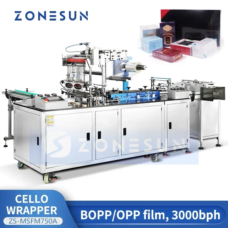 ZONESUN Коробки для упаковки виолончели Обладнання для упаковки продуктов Автоматическая машина для упаковки целлофана ZS-MSFM750A
