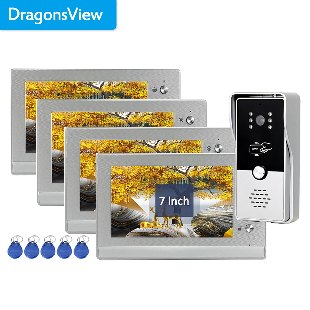 Видеодомофон Dragonsview 7 дюймов для дома, видеодомофон с дверным звонком, камерой с RFID-картой, разблокировка несколькими системами, разговор, защита от дождя