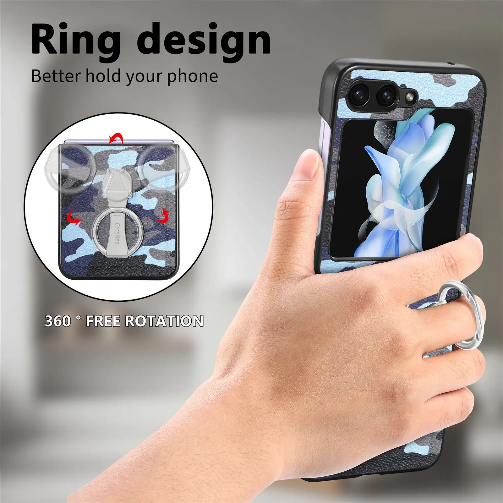 Фото Камуфляжный чехол для Samsung Galaxy Z Flip 5 с регулируемым кольцом-держателем, функцией подставки, тонкий и подходящий чехол с защитой от падения для Z Flip 5 №4