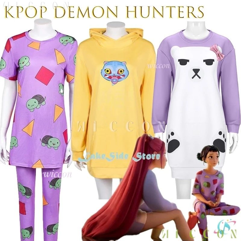 Наряд на Хэллоуин KPop Demon Hunte rs Zoey Mira, пижамы для косплея, фиолетовая одежда для сна с геометрическим принтом, наряд для вечеринки, disfraz