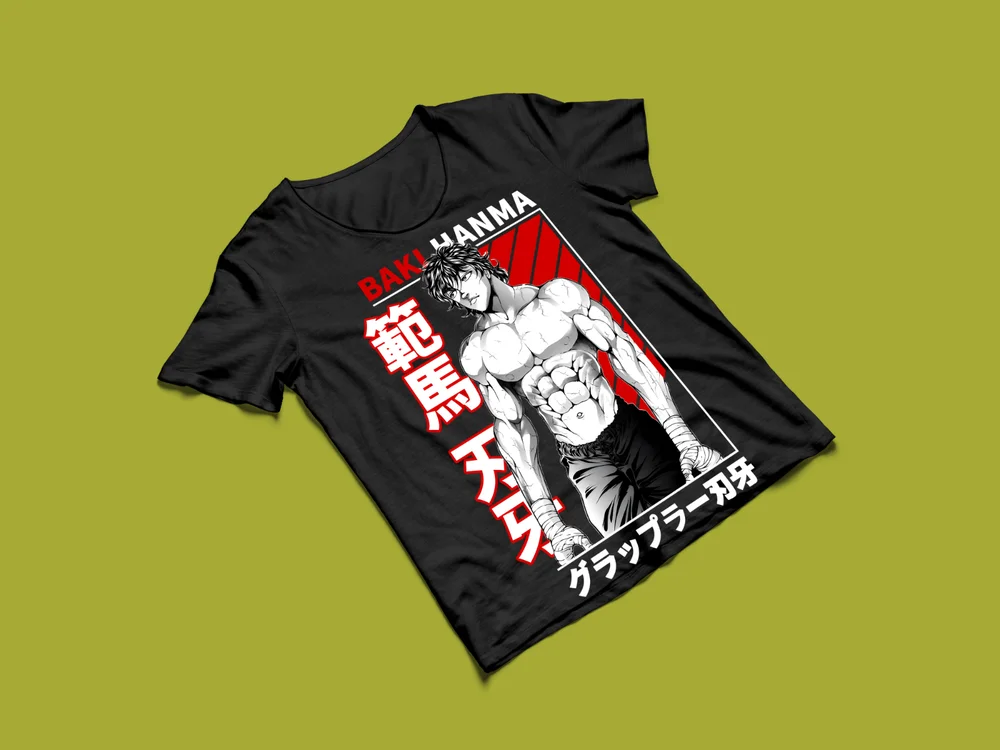 Фото Baki the Grappler Hanma Yujiro Новая черная футболка унисекс с лучшим видом №4
