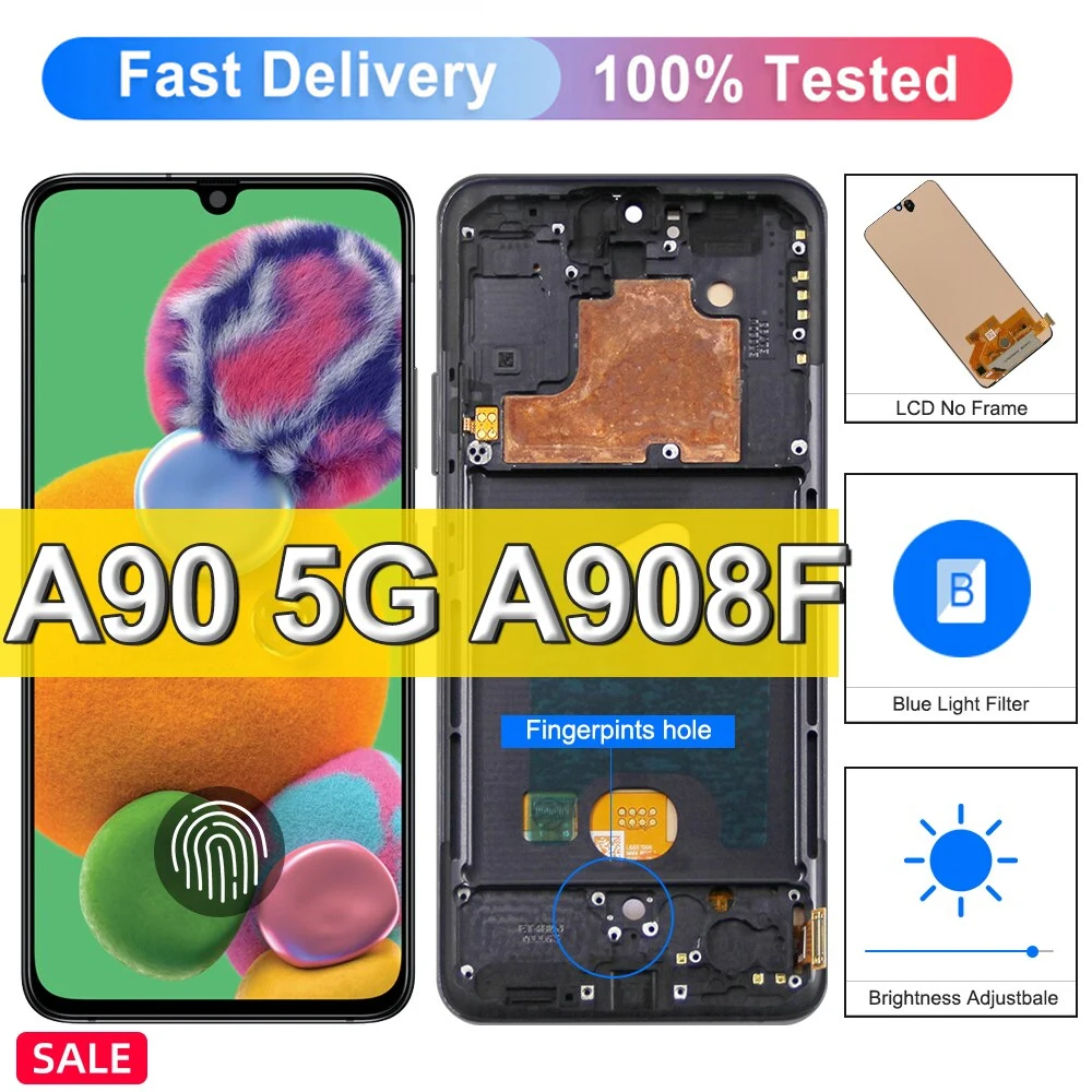 Pop 6,7-дюймовый ЖК-дисплей для Samsung A90 5G, сменный сенсорный экран в сборе с рамкой для Samsung A90 SM-A908B SM-A908N