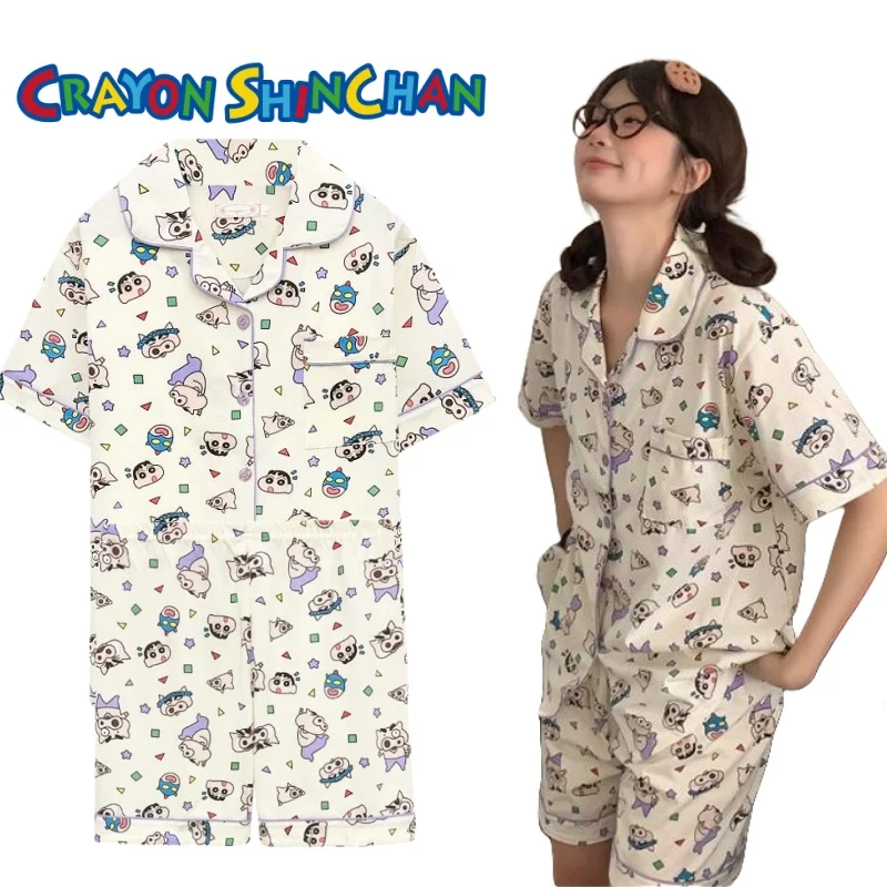 Хлопковая пижама с короткими рукавами Crayon Boy Shin C-Chan, удобная домашняя одежда с рисунком Crayon Boy Shin C-Chan, которую можно носить на улице