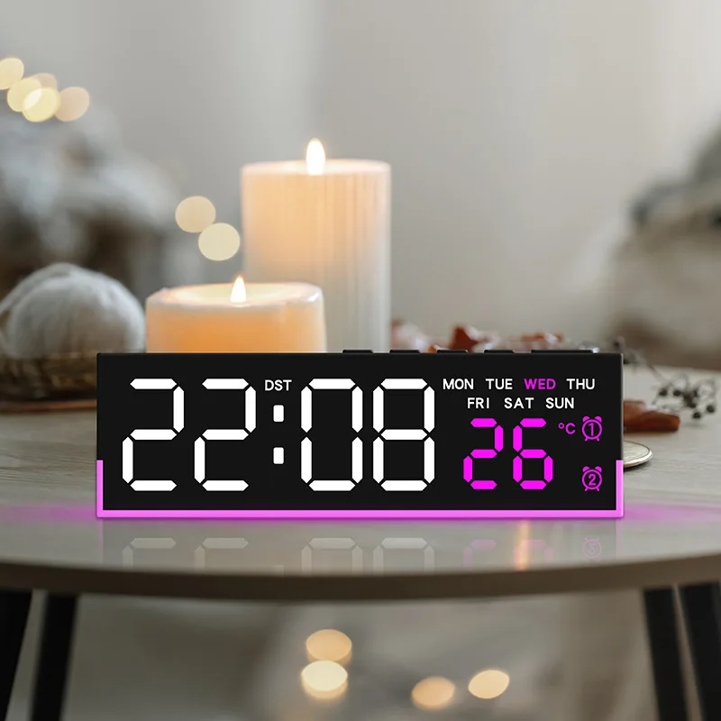 Фото Цифровой будильник с нижним светом настроения TEMP Week Date Dual Alarm 3-уровневая яркость Snooze DST Настольные часы 12/24H Светодиодные часы №3