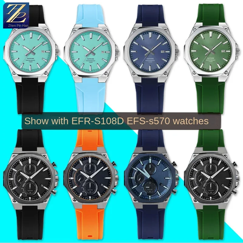 Фото Мужской силиконовый ремешок для Casio EFR-S108D EFS-S570 ECB-10YDC ремешок для часов, модифицированный с выступающим резиновым ремешком для часов №5