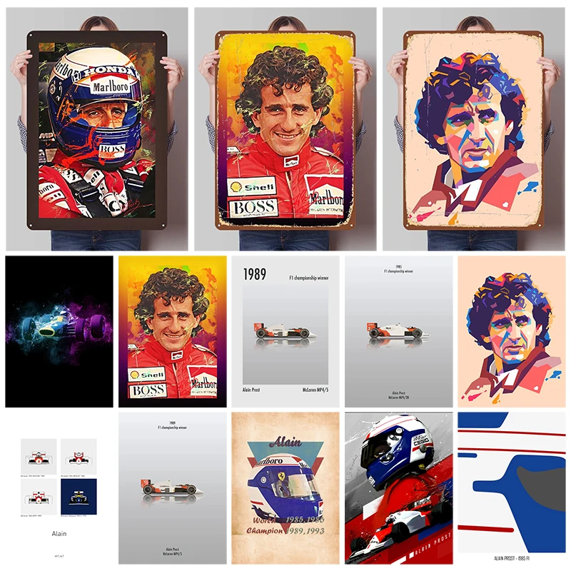 Плакаты Alain Prost Racer F1, гоночные металлические знаки, ретро жестяные пластины на заказ для настенного художественного украшения, винтажные предметы домашнего декора, комнаты
