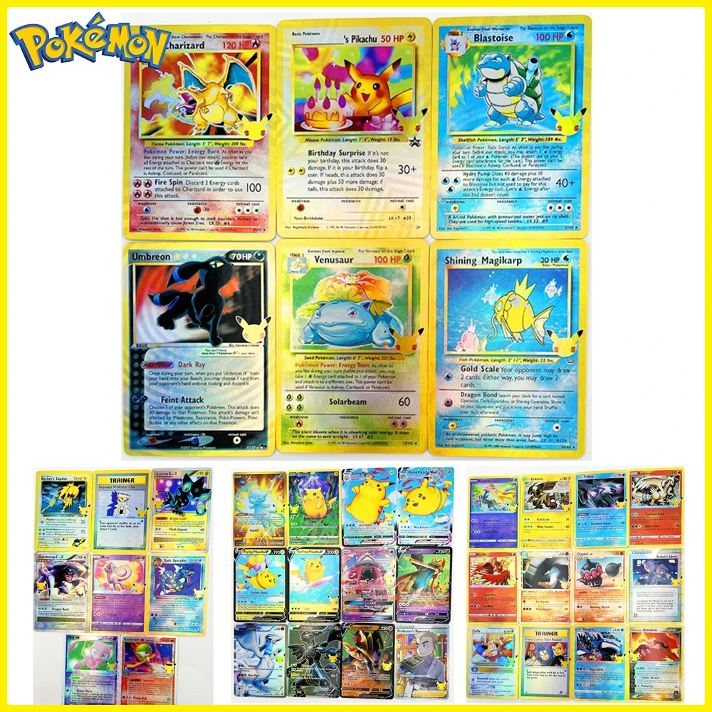 BLUB PTCG 50 шт. карты покемонов Пикачу Чаризард Mewtwo коллекционные карты DIY ACG Classic 1996 английский Gengar Eeveelution США