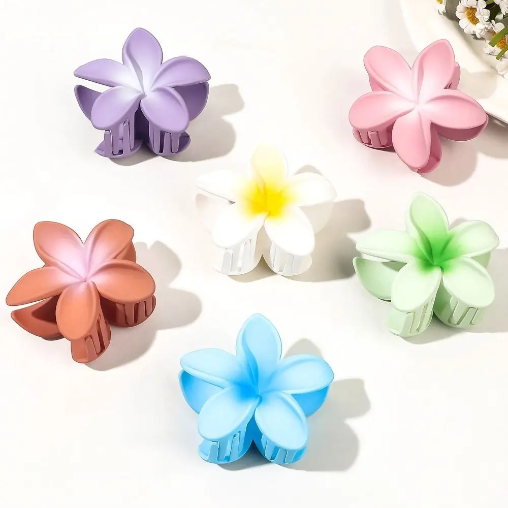 Фото Милая заколка для волос Frangipani, заколки для волос с градиентом цветка плюмерии, заколка для волос Ins Style, прозрачный цветной диск, заколка для волос в виде акулы №3