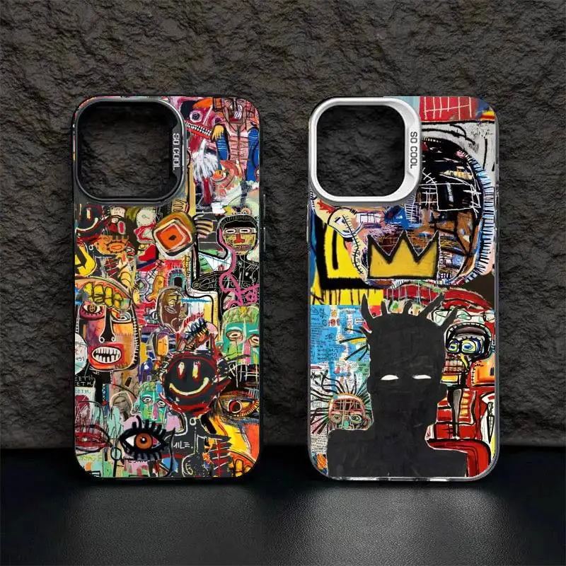 Чехол для телефона Jean M-Michel B-Basquiat Cool Doodle, цвет IMD, серебристый корпус для iPhone 16, 15, 14, плюс, 13, 12, 11 Pro Max