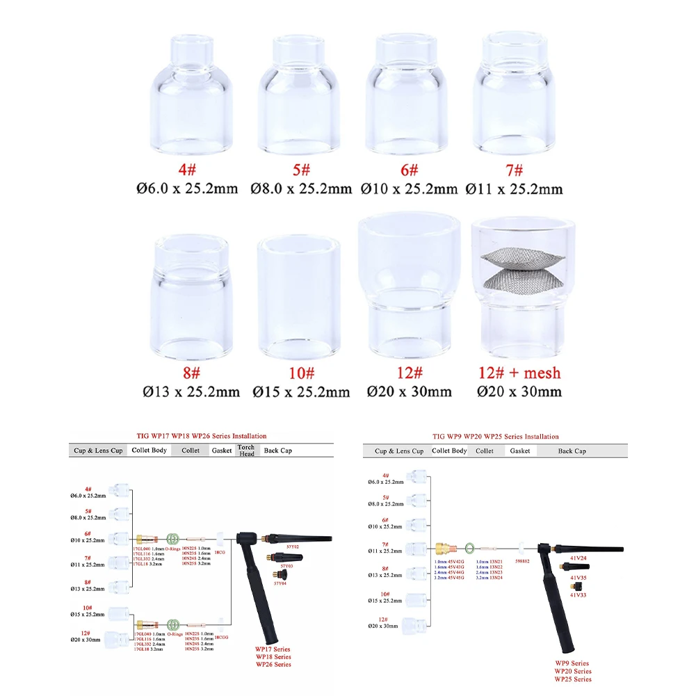 Форсунка для стеклянной чашки TIG Pyrex, расходные материалы, визуализация, визуализация с уплотнительными кольцами, прозрачная прочная газовая линза (art.: 3920c17d5aa0c) - 3920c17d5aa0c
