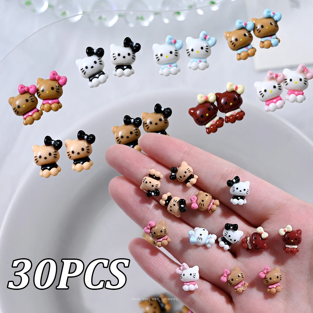 30 шт. Y2K Tanning Hello Kitty, украшение для ногтей из смолы, розовый, синий, черный бант, Hello Kitty, летние подвески для дизайна ногтей, украшение для маникюра для девочек