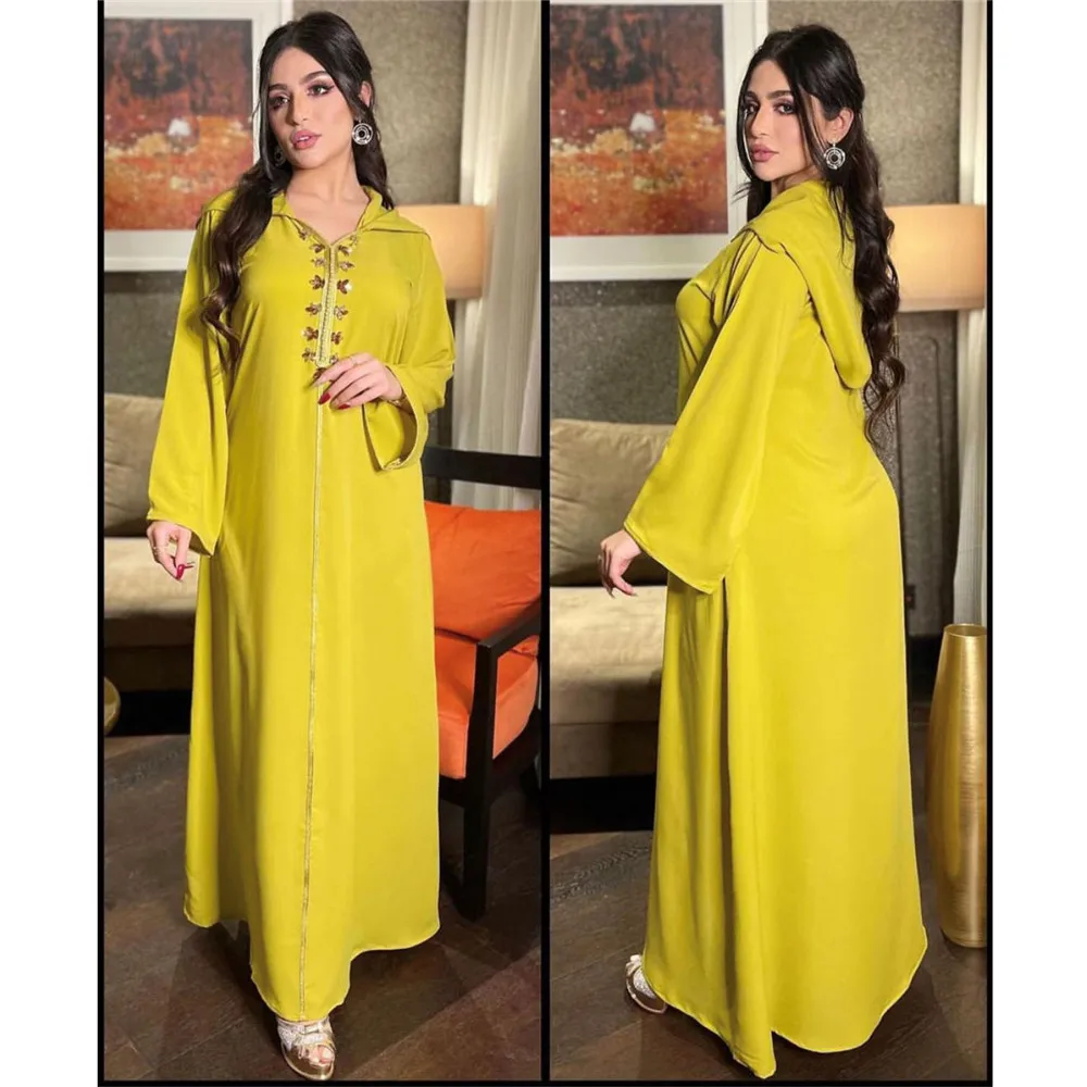 Фото Женское платье Eid Dubai Abaya Jellaba, модное женское платье с капюшоном, кафтан, мусульманское искусство, марокканская Исламская одежда индейки №2