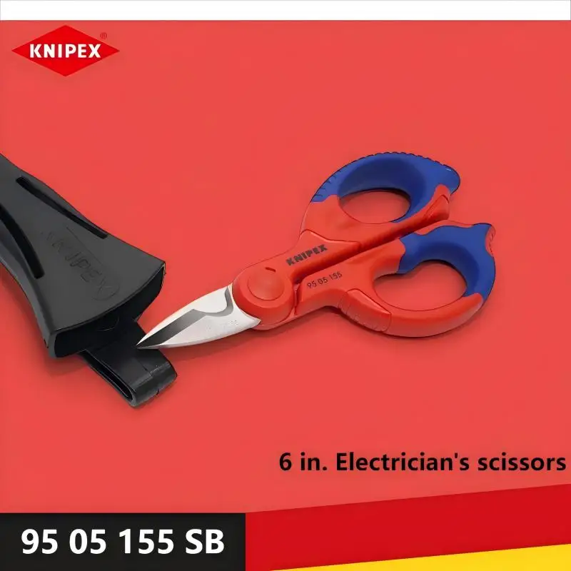 KNIPEX 95 05 155 SB Электрические ножницы 6-дюймовые ножницы общего назначения с микрозубом для очистки и нескользящей резки