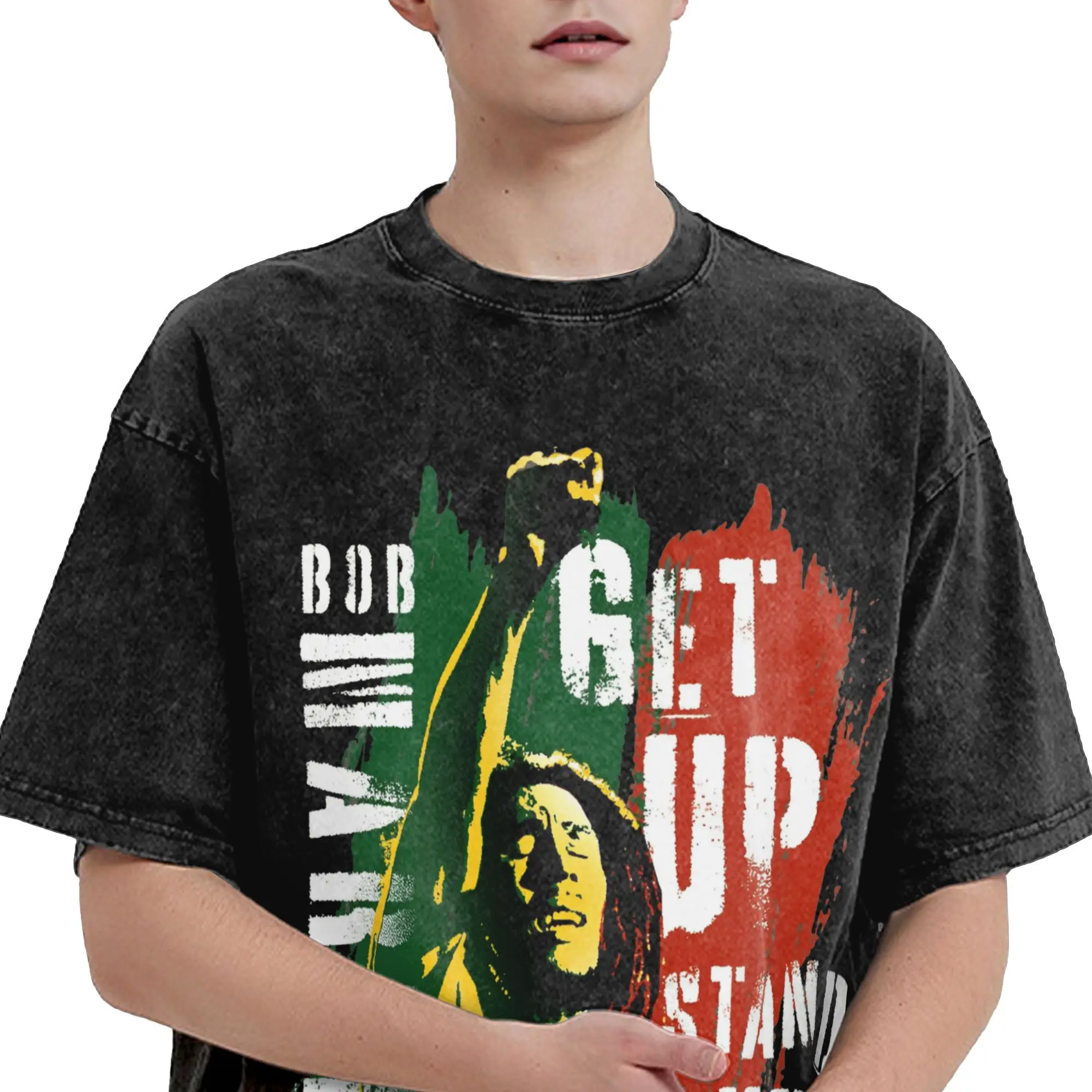Фото Футболка BOBS MARLEYS, футболки в стиле хип-хоп с короткими рукавами, винтажные топы, летняя хлопковая дышащая одежда больших размеров №4