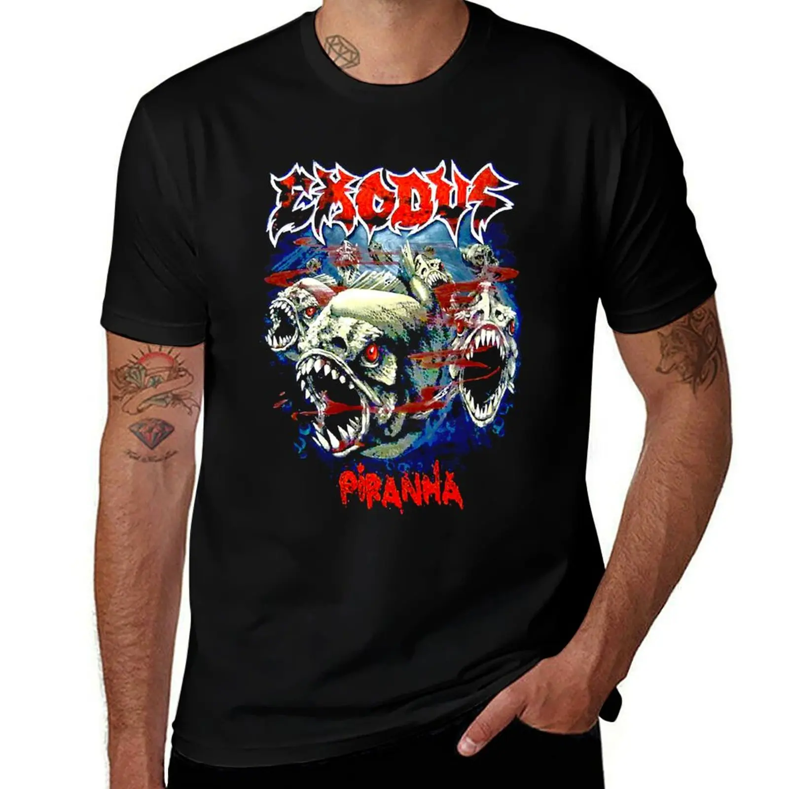 Забавные подарки Piranha ExOdus, трендовые дизайны, Exodus, длинный подарок для фанатов, футболка с принтом, мужская футболка