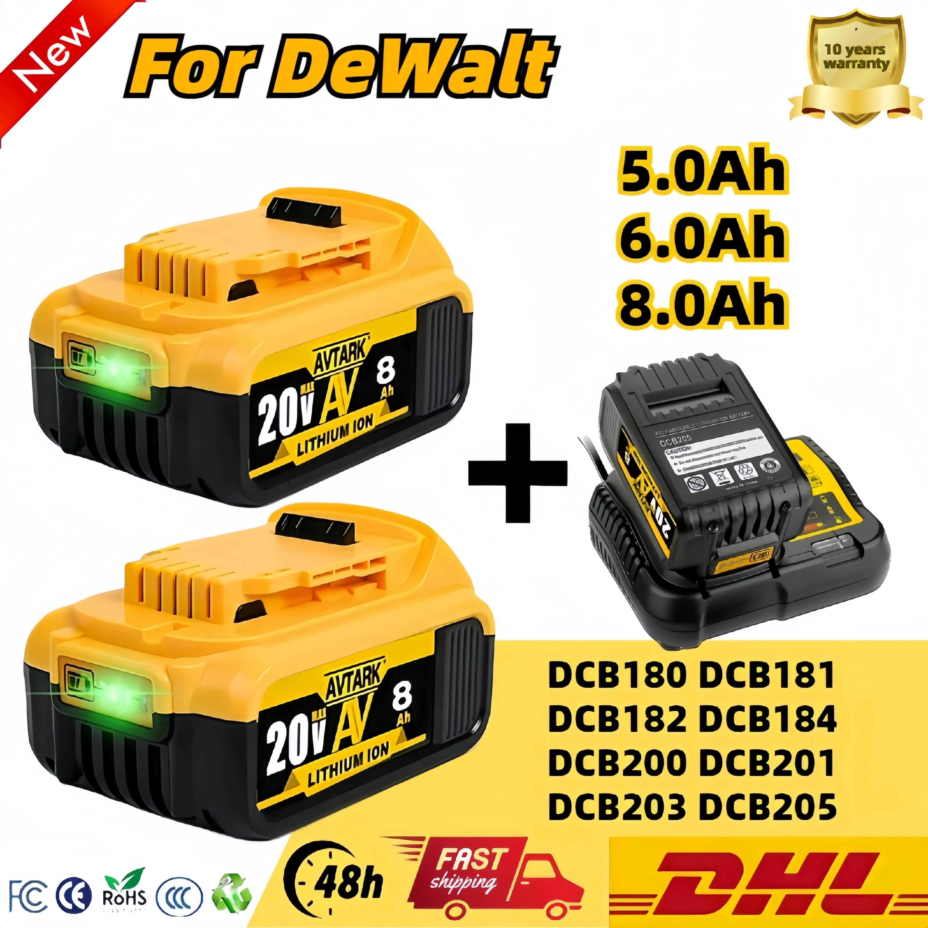 Аккумулятор для электроинструмента DeWalt DCB205 DCB 2024 DCB181 DCB182 DCB200 20 в 3A 5A 6A 18 в 20 в