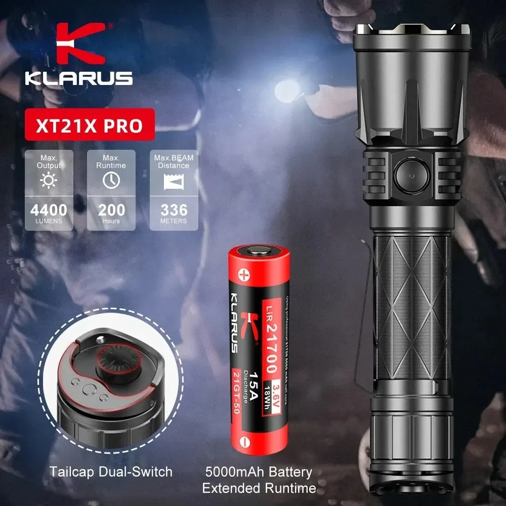Тактический фонарик Klarus XT21X Pro, перезаряжаемый светодиодный фонарик с аккумулятором 5000 мАч для самообороны, пешего туризма, кемпинга, фонаря