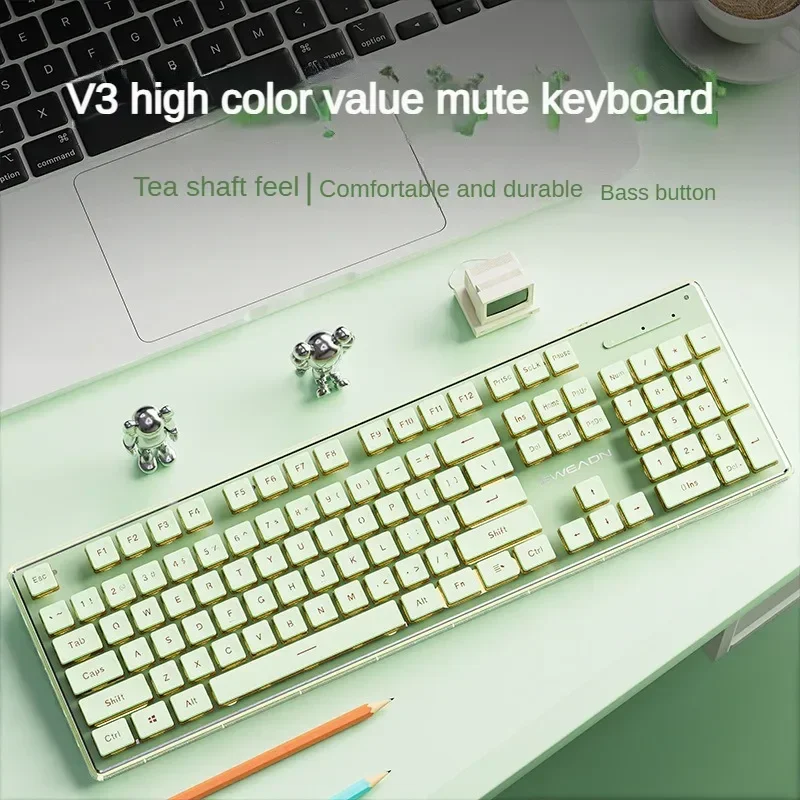 Фото EWEADN V3 Беспроводная Bluetooth клавиатура и мышь набор двойной режим RGB эргономичный легкий компьютер девушка офис ноутбук аксессуары №2