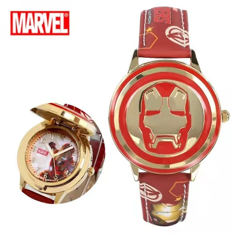 Светящиеся часы Marvel «Мстители», аниме, мультяшные индивидуальные часы для мальчиков, Железный человек, детские студенческие раскладные кожаные часы, подарок на праздник