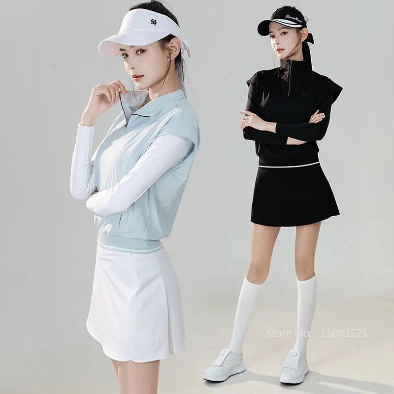 Фото SG Golf женская рубашка с воротником на молнии женская искусственная двухсекционная футболка с длинными рукавами осенние новые спортивные юбки трапециевидной подкладкой для гольфа теннисная юбка №3